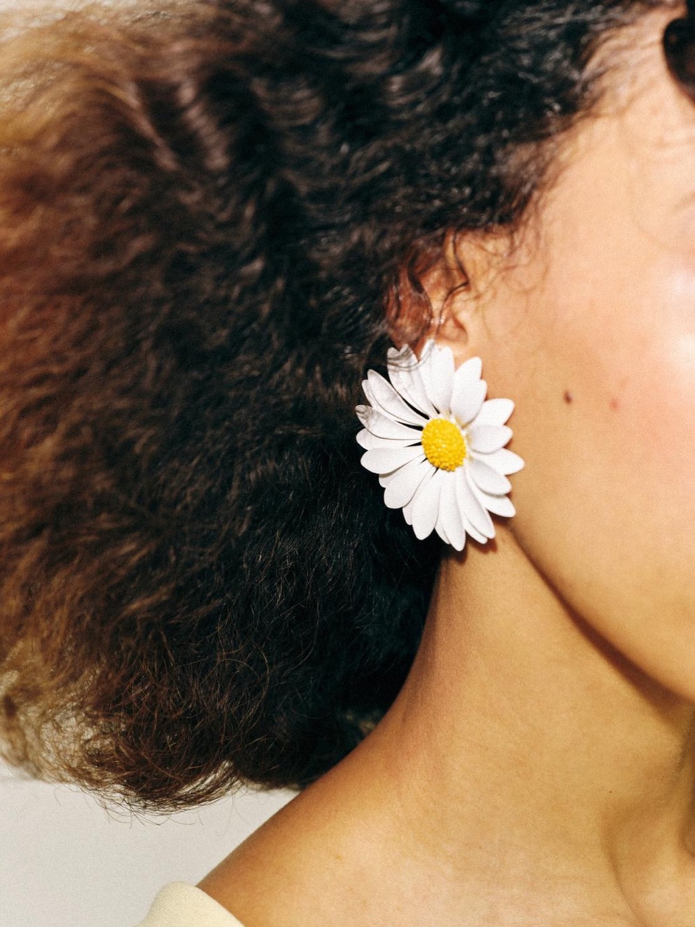 Zara White Daisy Flower Earrings with Yellow Center